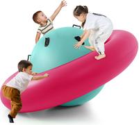 COSTWAY Bascule gonflable pour enfants, 223 cm de grand pour rouler, incliner, grimper & sauter, bascule d'extérieur pour enfants à partir de 5 ans (rose + vert)