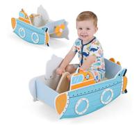 COSTWAY Bateau à Bascule Enfant en Bois avec Hélice Rotative, Cheval à Bascule en Forme sous-Marin avec Siège et Dossier, Kit Anti-basculement, Fauteuil Bébé Intérieur pour 1 an+, Charge 20kg