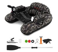 COSTWAY Bateau de Pêche Gonflable avec Porte-Canne à Pêche Réglable, Canot de Pêche Pneumatique avec Support d’Hameçon Pagaie en Aluminium Palmes Pompe Poches, Charge 150 kg (Camouflage)