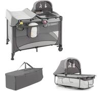 COSTWAY BC10071GR lit bébé, 5en1, lit de voyage et parc pliable, table à langer et berceau, avec matelas et panier de rangement, sac et roues, capacité de charge 15 kg - A