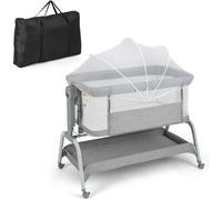 COSTWAY Berceau Cododo Bébé Portable 4 en 1 Matelas,Filet,Panier de Rangement, 2 Sangles Elastiques Hauteur Réglable 0-6 Mois Gris