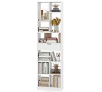 COSTWAY Bibliothèque 180 cm avec Tiroir, Etagère Moderne à 10 Compartiments Ouverts, Bibliothèque de Cloison Meuble de Rangement Anti-Basculement, pour Salon, Chambre, Bureau, Blanc