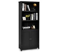 COSTWAY Bibliothèque 3 Compartiments et Placard 2 Portes, Meuble de Rangement 2 Étagères Réglables, Dispositif Anti-basculement Inclus, pour Bureau Chambre, 75x36x182 cm (Noir, 3 étagère | Placard)