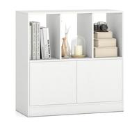 COSTWAY Bibliothèque 3 Cubes, Étagère sur 2 Niveaux, 2 Placards Bas, 3 Compartiments Ouverts, Présentoir Moderne, Meuble de Rangement en Bois pour Salon, Bureau, 30 x 70 x 70 cm (Blanc)