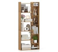 COSTWAY Bibliothèque 6 Niveaux, Étagère en Bois avec 2 Kits Anti-Bascule, 11 Étagères Ouvertes, Meuble de Rangement Décorative pour Bureau, Salon, Chambre, 22 x 69 x 163 cm (Naturel)