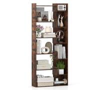 COSTWAY Bibliothèque 6 Niveaux, Étagère en Bois avec 2 Kits Anti-Bascule, 11 Étagères Ouvertes, Meuble de Rangement Décorative pour Bureau, Salon, Chambre, 22 x 69 x 163 cm (Marron Rustique)