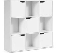 COSTWAY Bibliothèque 9 compartiments & 5 portes, Étagère indépendante, Étagère de rangement 90x29x90cm