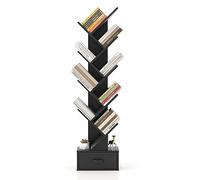 COSTWAY Bibliothèque à 10 Niveaux en Forme Arbre avec Tiroir Tissu Pliable Style Industriel, Bibliothèque Meuble de Rangement pour Salon, Bureau, Chambre (Noir)