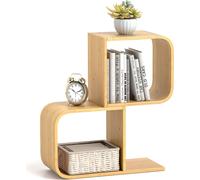 COSTWAY Bibliothèque à 2 étages en forme de S, étagère en bambou avec 2 cubes ouverts, étagère d'angle géométrique, étagère d'exposition décorative naturelle