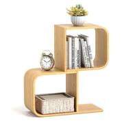 COSTWAY Bibliothèque à 2 Niveaux, Forme de S, Etagère d'Angle Géométrique en Bambou avec 2 Cubes Ouverts, pour Salon Bureau Chambre