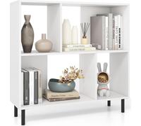 COSTWAY Bibliothèque à 4 compartiments, étagère sur pied à 2 niveaux, étagère cubique, étagère de bureau, étagère de rangement, bureau, 90 x 30 x 90 cm, blanc