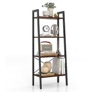 COSTWAY Bibliothèque à 4 Niveaux en Bois avec Protections Anti-basculement et Repose-Pieds réglables, Cadre en métal, pour Salon, Bureau (Marron Rustique)