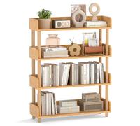 COSTWAY Bibliotheque à 4 Niveaux, Etagère Rangement sur Pied en Bois de Pin avec Étagères Ouvertes 3 Garde-Corps Surélevés, Meuble de Rangement pour Chambre Salon Bureau (80 x 24 x 102 cm)