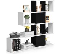 COSTWAY Bibliothèque à 5 étages, étagère de séparation en bois, étagère d'escalier indépendante, étagère sur pied pour salon & chambre à coucher, bureau, blanc+noir