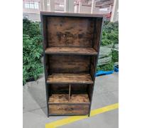 COSTWAY Bibliothèque à 5 Niveaux avec 4 Compartiments de Rangement, Organisateur Cube avec Tiroir en Tissu Pliable, Meuble de Rangement Ouvert Structure en Métal pour Bureau Salon (Naturel+Blanc)