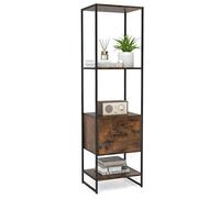COSTWAY Bibliothèque à 5 Niveaux avec Tiroir et Cadre en (Marron Rustique)