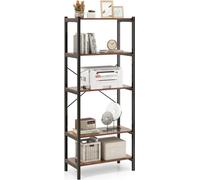 COSTWAY Bibliothèque à 5 niveaux, Étagère avec cadre métallique & doubles kits anti-basculement, Étagère de rangement Étagère d'exposition indépendante 66 x 34 x 161 cm