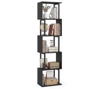 COSTWAY Bibliothèque à 5 Niveaux, Meuble de Rangement Ouvert Géométrique en Forme de S avec Cadre Métallique Robuste, Étagère à Livres pour Salon Chambre Bureau, 38 x 23 x 147 cm (Noir)
