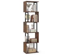 COSTWAY Bibliothèque à 5 Niveaux, Meuble de Rangement Ouvert Géométrique en Forme de S avec Cadre Métallique Robuste, Étagère à Livres pour Salon Chambre Bureau, 38 x 23 x 147 cm (Marron Rustique)