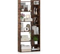 COSTWAY Bibliothèque à 6 étages, étagère en bois avec 2 sécurités anti-basculement, étagère d'exposition, étagère sur pied étagère de rangement, 69x22x163cm, café
