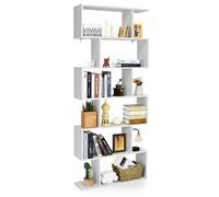 CostwayBibliothèque/Étagère de Rangement à 6 Niveaux-80x23x191 CM de Style Industriel en Forme de S pour Salon Chambre Blanc
