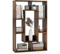 COSTWAY Bibliothèque à 7 compartiments, étagère sur pied, étagère de séparation de pièce, étagère cubique avec protection anti-basculement, étagère de rangement 60x20x90cm café