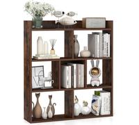 COSTWAY Bibliothèque à 7 cubes avec dos ouvert, bibliothèque horizontale en bois, étagère indépendante avec protection anti-basculement, étagère