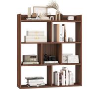 COSTWAY Bibliothèque à 7 cubes avec dos ouvert, bibliothèque horizontale en bois, étagère indépendante avec protection anti-basculement, étagère en noyer