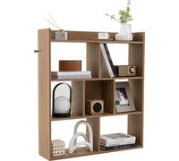 COSTWAY Bibliothèque à 7 cubes avec dos ouvert, bibliothèque horizontale en bois, étagère indépendante avec protection anti-basculement, étagère