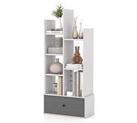 COSTWAY Bibliothèque à 7 Niveaux avec Tiroir Amovible, Étagère 7 Compartiments pour Livres CD Manga, Dispositif Anti-Bascule Inclus, pour Salon Bureau, 53x24x118cm (Blanc, 2 Colonnes)