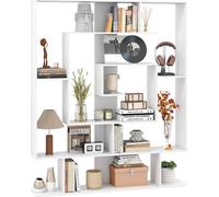 COSTWAY Bibliothèque à 7 niveaux, étagère géométrique sur pied avec 2 kits anti-basculement Organisateur de rangement autonome, étagère d'exposition ouverte Blanc
