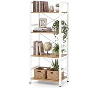 COSTWAY Bibliothèque Autoportante 4 Niveaux Cadre Métal (Naturel+Blanc)