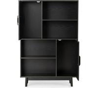 COSTWAY Bibliothèque avec 2 portes et 4 étagères ouvertes, bibliothèque en bois, étagère en bois sur pied étagère de rangement pour salon, bureau 80x24x120cm (Noir)