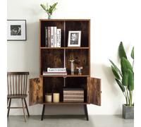 COSTWAY Bibliothèque avec 2 portes, étagère en bois, étagère sur pied vintage, étagère en bois marron, étagère de rangement 60x30x120cm