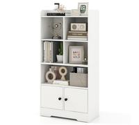 COSTWAY Bibliothèque avec 5 Compartiments de Rangement et 2 Portes, 2 Kits Anti-basculement, pour Salon, Chambre, Bureau, Blanc