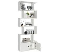 COSTWAY Bibliothèque avec 5 Etagères en Forme de S, Étagère de Rangement avec Compartiments 2 Portes pour Salon, Bureau, Chambre, 70 x 23 x 183 cm, Blanc