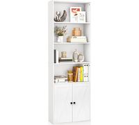 COSTWAY Bibliothèque avec portes & 4 compartiments ouverts, bibliothèque de 180 cm de haut, étagère sur pied, étagère de rangement pour salon, chambre, cuisine, blanc