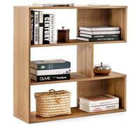 COSTWAY Bibliothèque Concave, Étagères à 3 Niveaux, Meuble de Rangement avec Compartiments Ouverts, Dispositif Anti-Bascule, pour Salon, Chambre, Bureau, 29,5 x 84 x 83,5 cm, Naturel