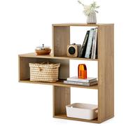 COSTWAY Bibliothèque Convexe, Étagères à 3 Niveaux, Meuble de Rangement avec Compartiments Ouverts, Dispositif Anti-Bascule, pour Salon, Chambre, Bureau, 29,5 x 84 x 83,5 cm, Naturel