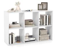 COSTWAY Bibliothèque Cube à 2 Niveaux, Etagère de Rangement avec 6 Compartiments Ouverte, Kit Anti-basculement, Etagère de Présentation à 6 Casiers, pour Bureau, Chambre, Salon, Blanc