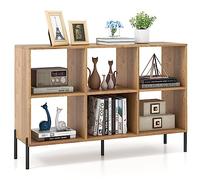 COSTWAY Bibliothèque Cube, Meuble de Rangement en Bois avec Compartiments Ouverts, Pieds en Métal Surélevés, Étagères Réglables, pour Salon, Chambre, Bureau, 120 x 35 x 79,5 cm, Naturel