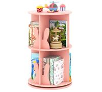 COSTWAY Bibliothèque d’Angle Ronde et Rotative pour Enfants à 2 Niveaux Étagère de Rangement Pivotante à 360° 40 x 65 cm Rose