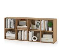 COSTWAY Bibliothèque d'Exposition à 2 Niveaux avec 8 Cubes, Étagère de Rangement Autoportante avec 2 Kits Antibasculement, Meuble de Rangement, pour Salon, Bureau & Chambre (Naturel)