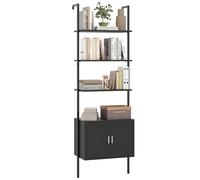 COSTWAY Bibliothèque Échelle Haute 184 cm, Bibliothèque Murale à 5 Niveaux avec Cabinet, Kits Anti-Renversement et Cadre en Métal, Étagère de Rangement pour Salon, Chambre, Bureau, Noir