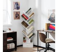 COSTWAY Bibliothèque en forme d'arbre, étagère sur pied à 8 étages avec tiroir, étagère de rangement, étagère pour CD et DVD, pour salon, bureau, blanc