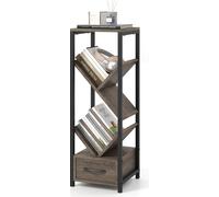 COSTWAY Bibliothèque en forme d'arbre, étagère sur pied avec 4 niveaux, tiroir, double protection anti-basculement & cadre métallique, étagère d'exposition haute et étroite en bois