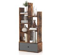 COSTWAY Bibliothèque en forme d'arbre, étagère sur pied avec tiroir, étagère à 7 compartiments, étagère de rangement pour salon, chambre à coucher, 53 x 24 x 118 cm (brun vinta)