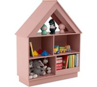 COSTWAY Bibliothèque en forme de maison, étagère à jouets en bois à 5 compartiments avec protection anti-basculement, étagère d'exposition ouverte à 3 niveaux pour jeunes enfants ROSA