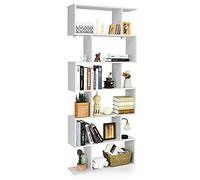 COSTWAY Bibliothèque en Forme de S, Étagère à 6 Niveaux, Meuble de Rangement avec Anti-basculement, 80 x 23 x 191 cm, pour Salon, Chambre, Bureau, Blanc