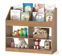 COSTWAY Bibliothèque Enfant Montessori à 2 Niveaux (Naturel) | 4 Compartiments Ouverts, 2 Dispositifs Anti-Basculement, Étagère à Livres Bois pour Chambre Salle de Jeux